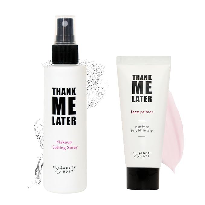 Elizabeth Mott Thank Me Later Primer & Setting Spray Duo – Oil-Control Face Primer for Smooth, Matte Finish & Hydrating Setting Spray with Niacinamide for Dewy, Long-Lasting Makeup – 30g + 95ml