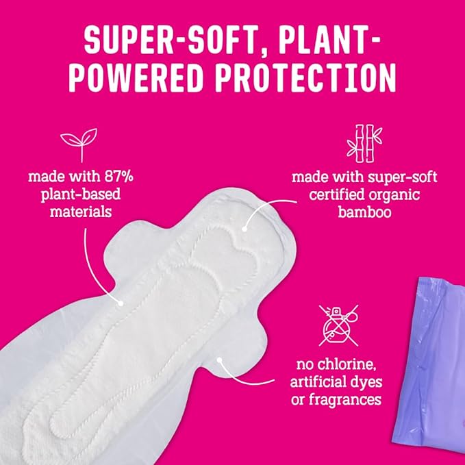 Flo Bamboo Extra Long Period Pads with Wings (10 Pads) - Ultra Absorbent, High Protection