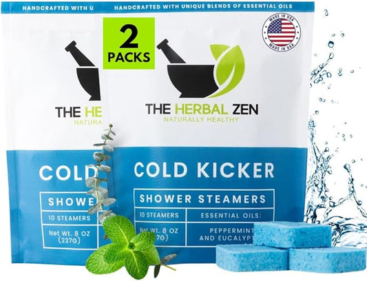 Cold Kicker Shower Steamers Aromatherapy for Sinus Relief - USA Made - Peppermint & Eucalyptus Shower Bomb Tablets – Self Care Gifts for Women and Men – Soothing Natural Essential Oils (20 Pack)