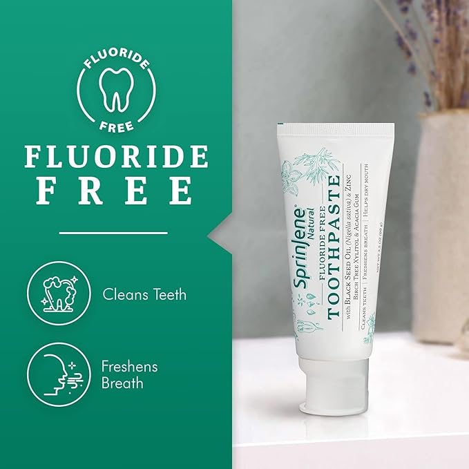 SprinJene Natural Toothpaste – Fluoride Free Clove & Mint Toothpaste for Healthy Gums & Fresh Breath – Gum Care with Patented Black Seed Oil & Zinc – Made in The USA (2 Pack)