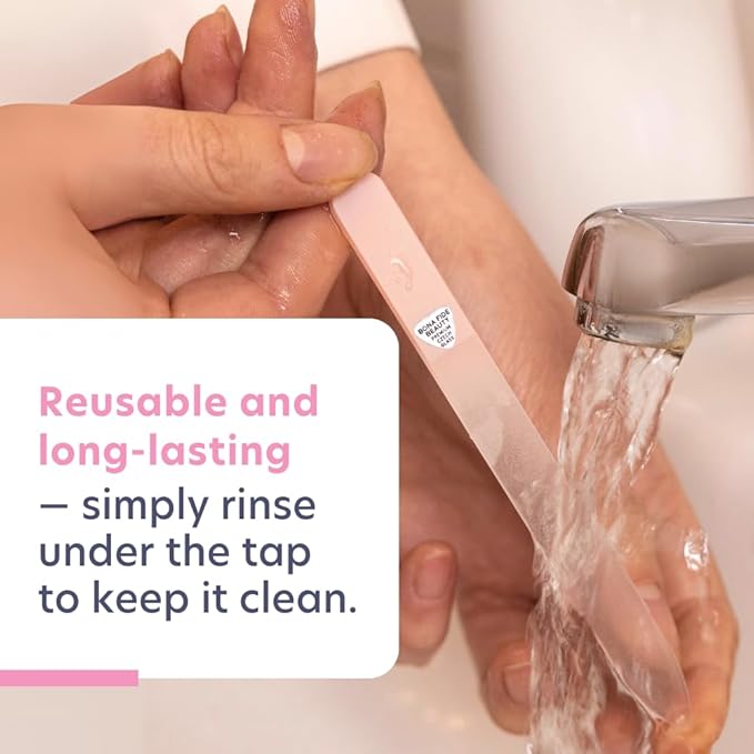 Bona Fide Beauty Czech Glass Nail File for Natural Nails (Peach) - Fine Grit (180/240) Crystal Fingernail File with Clear Case. Travel Friendly Nail Care