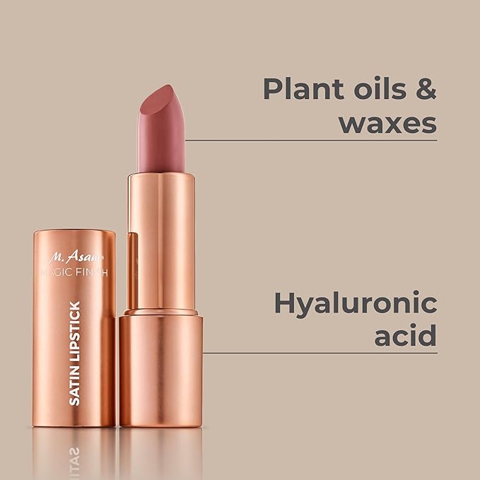 M. Asam Magic Finish Satin Lipstick (0.14 Oz) in a romantic Rosewood Shade, Long-lasting, Silky matte finish without drying out, creamy texture nourishes with Hyaluronic Acid