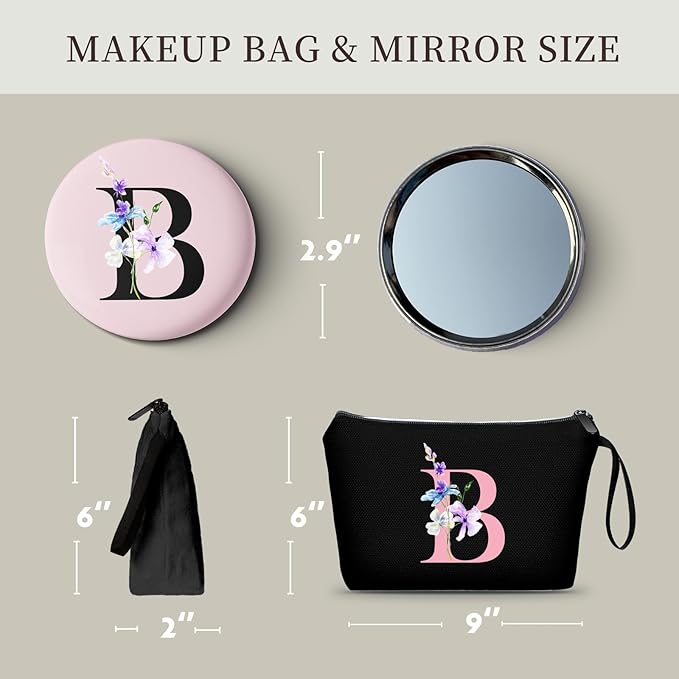 SEAMOON Women Birthday Unique Maid of Honor Friendship Gifts for Women Sister Bridesmaid Bride Personalized Travel Makeup Cosmetic Bag with Mirror Valentines Mothers Day Christmas Graduation B