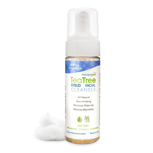 Gentle Tea Tree Oil Foaming Facial Cleanser – 6oz – Non-Irritating Eyelid Cleanser & Face Wash with Tea Tree, Chamomile & Shea Butter