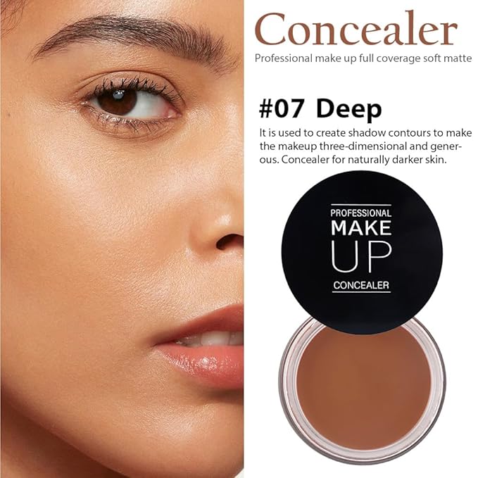 Kaely Pot Concealer Full Coverage Set, Under Eye Brightener Color Correcting Concealer for Dark Circles, Waterproof Foundation Face Makeup Brush Kit, Eye Ring Corrector de ojeras, 07 DEEP