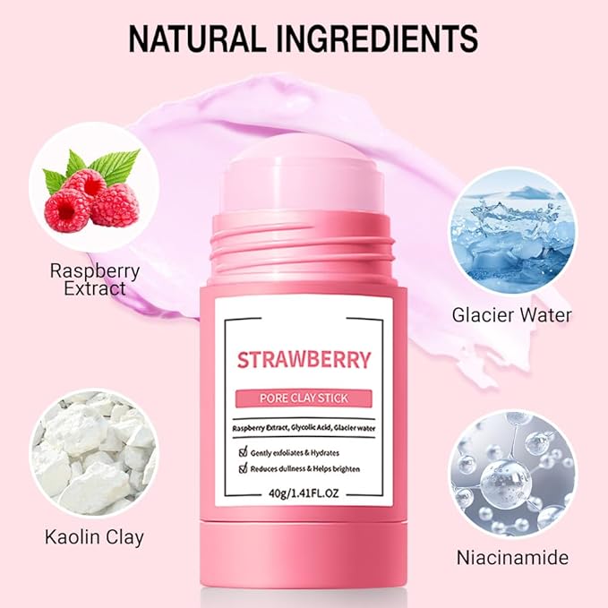 Clay Mask For Face Skincare, Blackhead Remover Face Mask with Strawberry Extract, Deep Pore Cleansing, Moisturizing, Skincare Facial Mask for Refining Pores and Controlling Oil, 40g/1.35oz