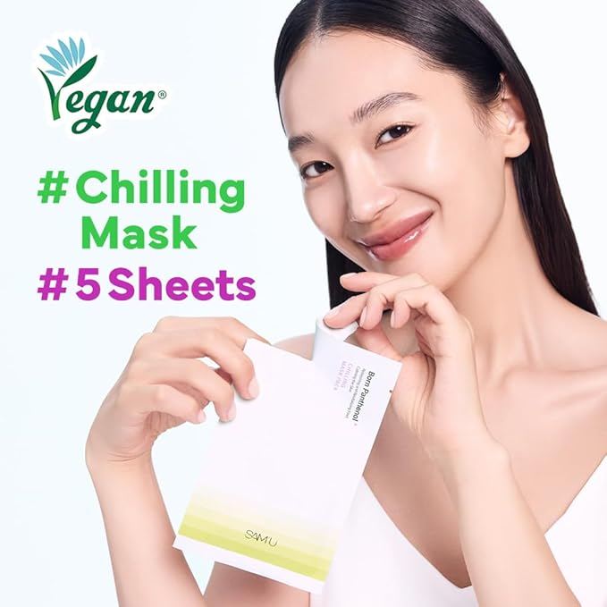 SAM'U Born Panthenol Chilling Mask – Korean Facial Sheet Mask with Birch Sap & Xylitol for Deep Hydration – Soothing & Cooling Face Mask, Vegan Korean Glass Skin Care Face Mask (5 Sheets)