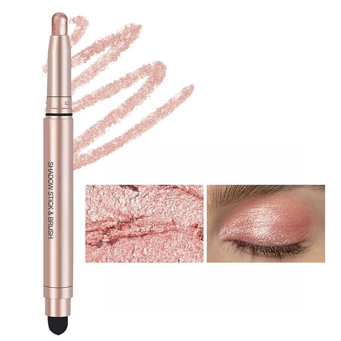 Eyeshadow Stick Long-Lasting Cream Shimmer Finish Easy Apply with Built-in Smudger Blendable shimmer light pink