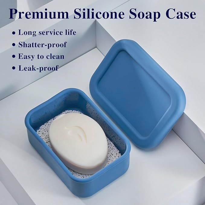 Leak Proof Silicone Travel Soap Case with Draining Layer, Travel Size Toiletry, Portable Soap Container for One Regular Bar Soap Perfectly, Shatter-Proof Soap Holder for Bathroom, Gym (Black)