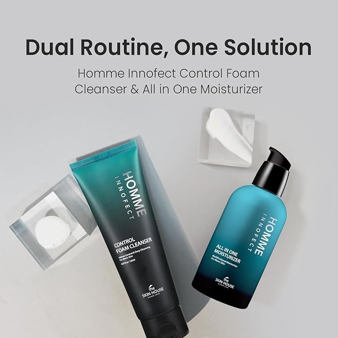HOMME INNOFECT All-in-One Skincare Duo for Men | Foaming Face Wash & All-in-One Moisturizer (Toner + Serum + Aftershave Balm) | Korean Skin Care for Sensitive Skin | Gift for him