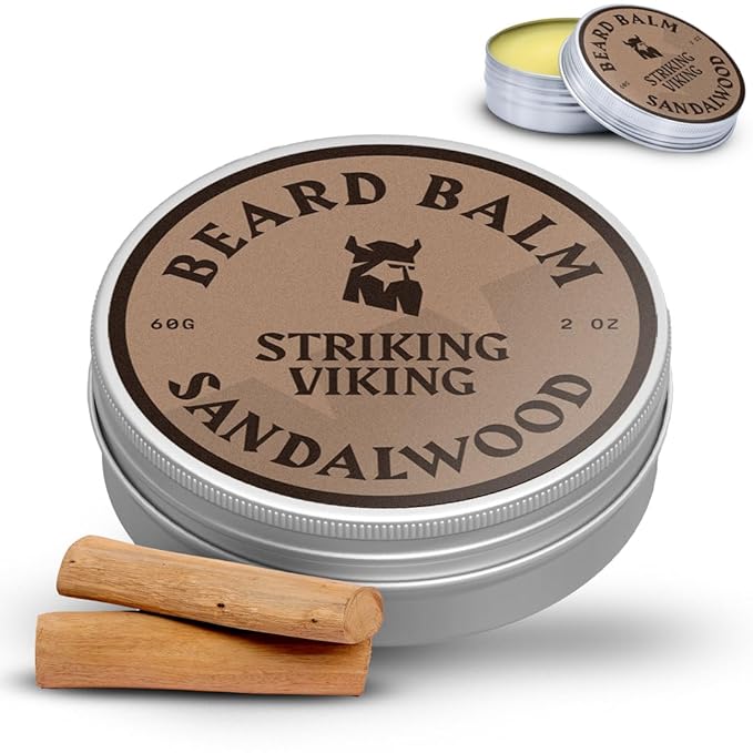 Striking Viking Beard Balm for Men - Leave in Beard Conditioner - Styling Balm Made with Naturally Derived Beard Butter, Argan & Jojoba Oils (2 Ounce (Pack of 1), Sandalwood)