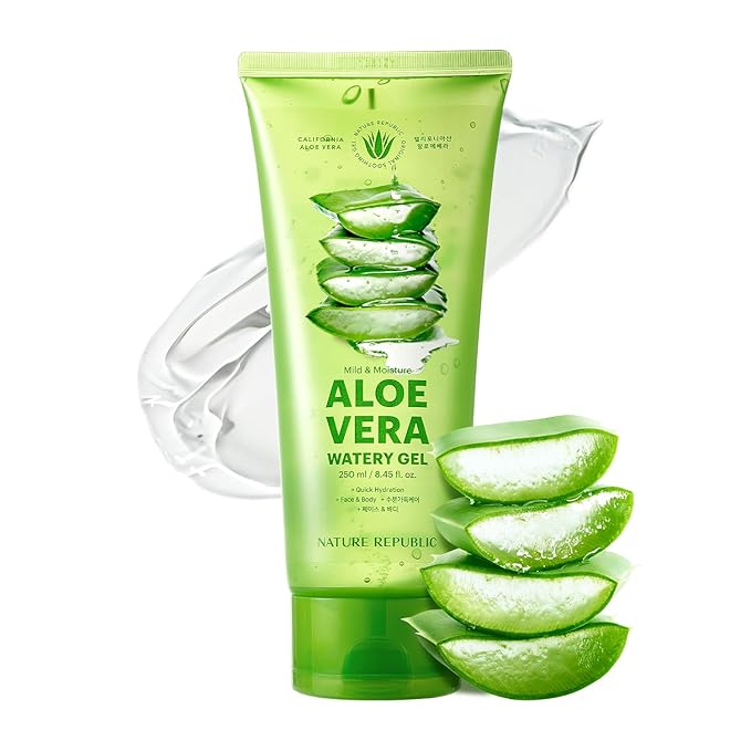 Nature Republic MILD & MOISTURE ALOE VERA WATERY GEL (TUBE) Quick Hydration & fast absorbing non-sticky texture, aftersun cooling pack, Moisturizing Face Skin & Hair,korean skin care All Skin Types
