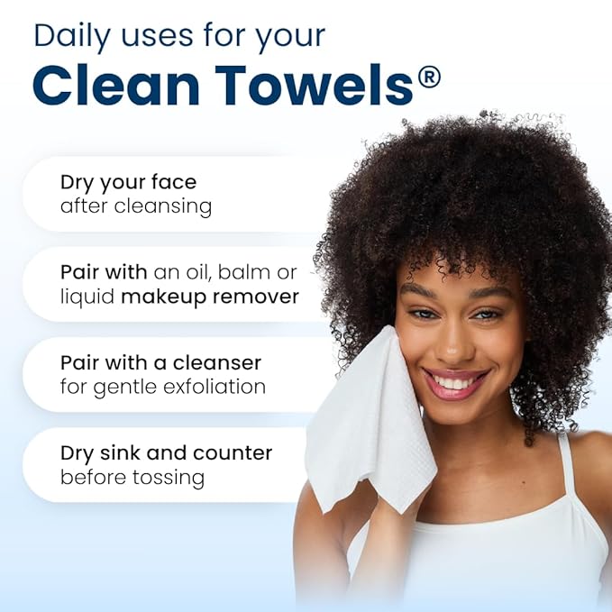 Clean Skin Club Clean Towels XL™, 100% USDA Biobased Face Towel, Disposable Face Towelette, Eczema Association Accepted, Makeup Remover Dry Wipes, Ultra Soft, 100 Ct, 2 Pack
