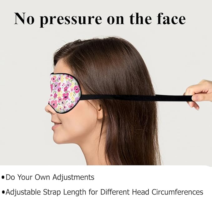 Pink Flowers Sleep Mask Eye Mask Beautiful Spring Floral Sleep Mask Light Blocking Adjustable Smooth Soft Eye Masks for Women Deep Rest Travel