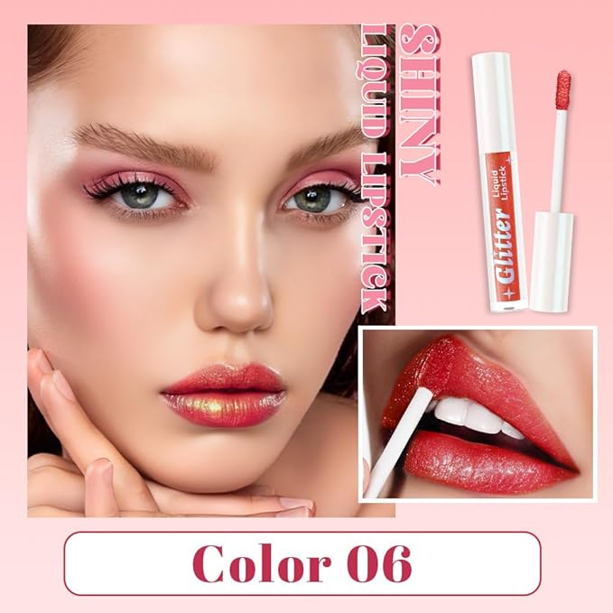Red Metallic Lipstick for Women,Lightweight Glitter Sparkling Liquid Lipsticks,Shimmer Lip Gloss Stain Long Lasting Waterproof Smudge Proof Non-Drying 24 Hour Full Coverage Lip Makeup,Vegan