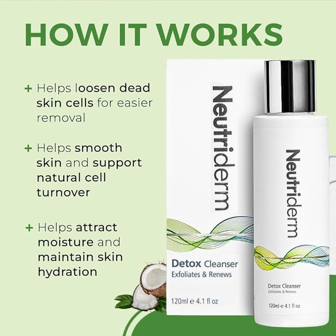 NEUTRIDERM Detox Cleanser – Gentle Glycolic Face Wash and Exfoliating Gel Cleanser for Clear, Brighter-Looking Skin – Ideal for Oily or Combination Skin – 120 mL / 4.1 fl oz