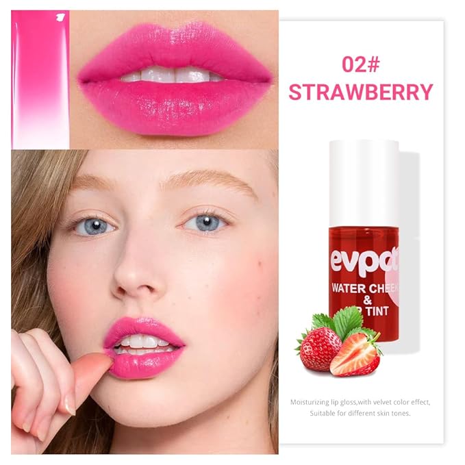 evpct 2Pcs Apple Strawberry Korean Water Pink Red Lip Tint Lip Inks Stain Set for Lips Cheeks Long Wear tintas de labios tinte para labios tinta de labios de larga duracion duración