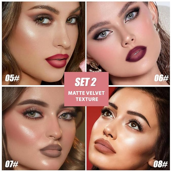 BINGBRUSH 4PCS 2in1 Matte Lip Liner and Lipstick Combo, Lipstick for Women, Longwear Waterproof Lip Liner Pencil, Matte lipstick Smudge Proof, Women's Long Lasting Lip Makeup (Set02 05#+06#+07#+08#)