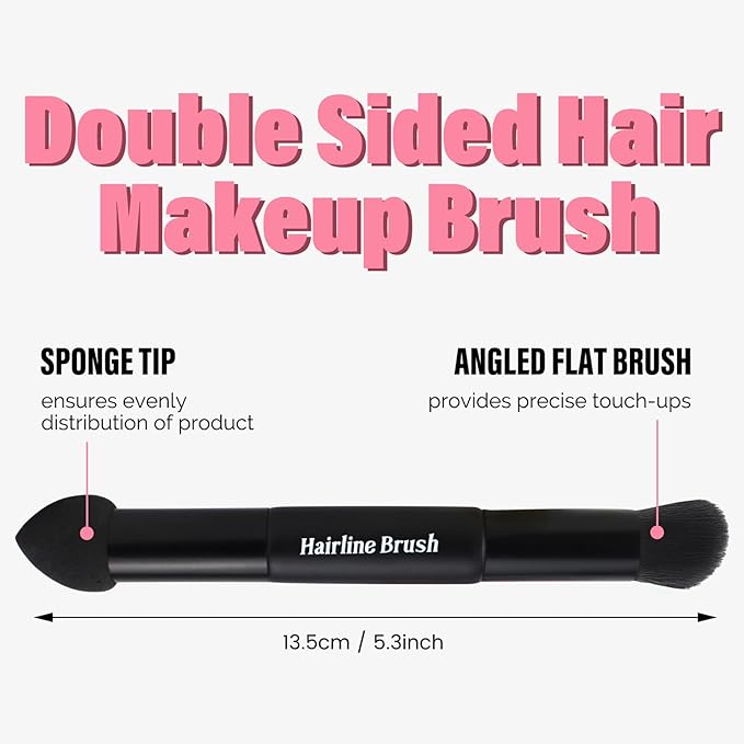 VOLLUCK Dual-Ended Hairline Powder Brush, 2-in-1 Travel Makeup Brush Set with Sponge & Root Angled Concealer/Contour Tip for Seamless Blending Root Touch Up, Soft, Easy to Color