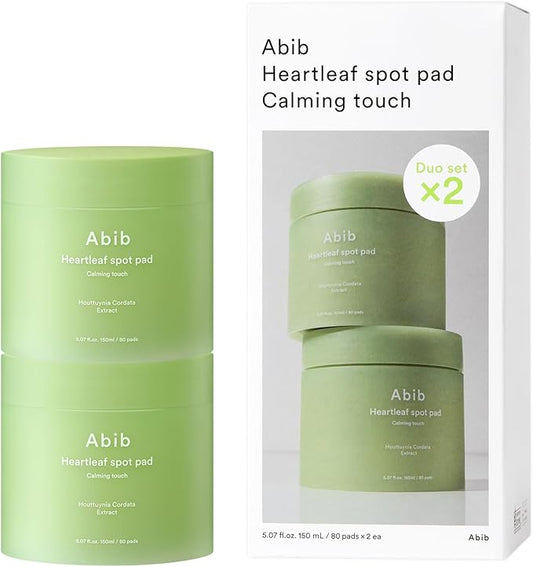 Abib Heartleaf Spot Pad Calming Touch Duo Set 160pads 10.14 fl. oz. | Korean Acne Soothing Toner Pads for Face, Cleansing, Disposable, Exfoliant, Skin Care