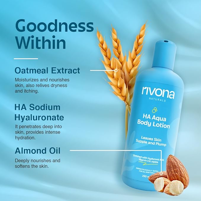 RIVONA NATURALS Hyaluronic Acid Body Lotion with Vitamin E & Jojoba |Deep Hydrating Moisturizer for Dry Skin, Lightweight, Non-Greasy, Nourishing Body Cream for Daily Skincare & Long-Lasting Moisture