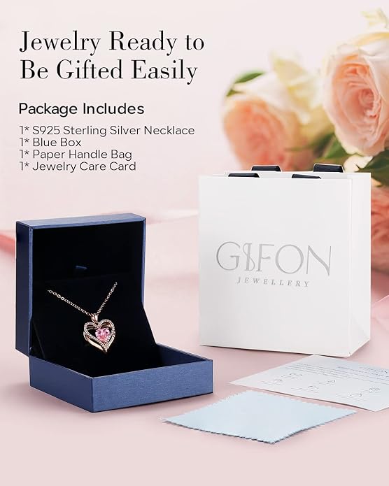 S925 Sterling Silver Necklace for Women, Wife Jewelry Rose Gold, Mom Birthday Valentines Mothers Day Gifts, Girlfriend Necklaces, Daughter Heart Jewel, Anniversary for Her