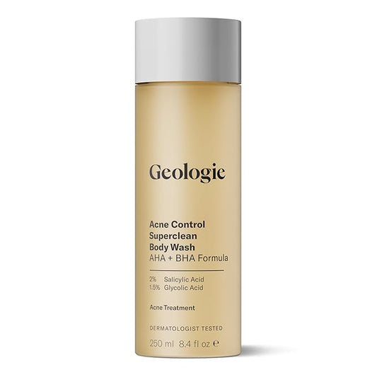 Geologie Acne Control Body Wash | Exfoliating AHA + BHA Cleanser for Men & Women | Reduces Bacne & Body Breakouts | Salicylic Acid + Glycolic Acid | 8.4 Fl Oz