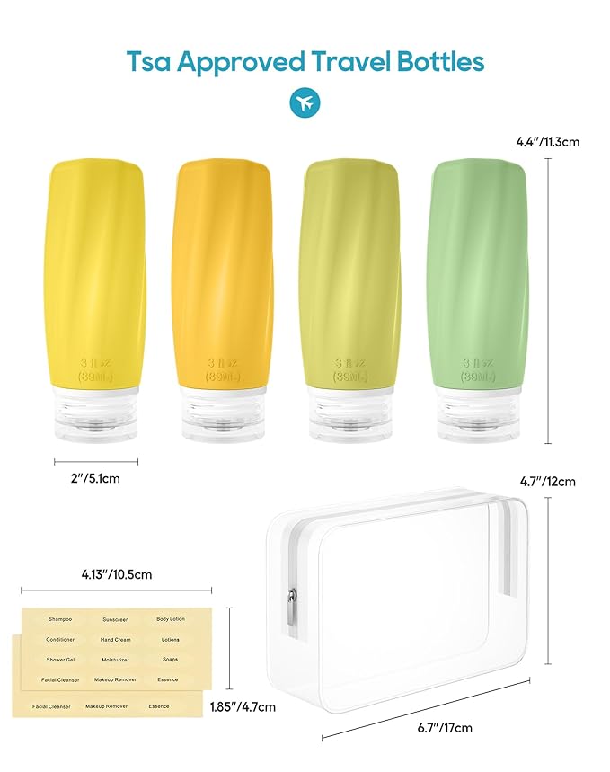 Morfone Travel Bottles for Toiletries, 3oz Tsa Approved Travel Size Containers Leak Proof Squeezable Travel Accessories Refillable for Shampoo Conditioner Lotion Liquids(Yellow)