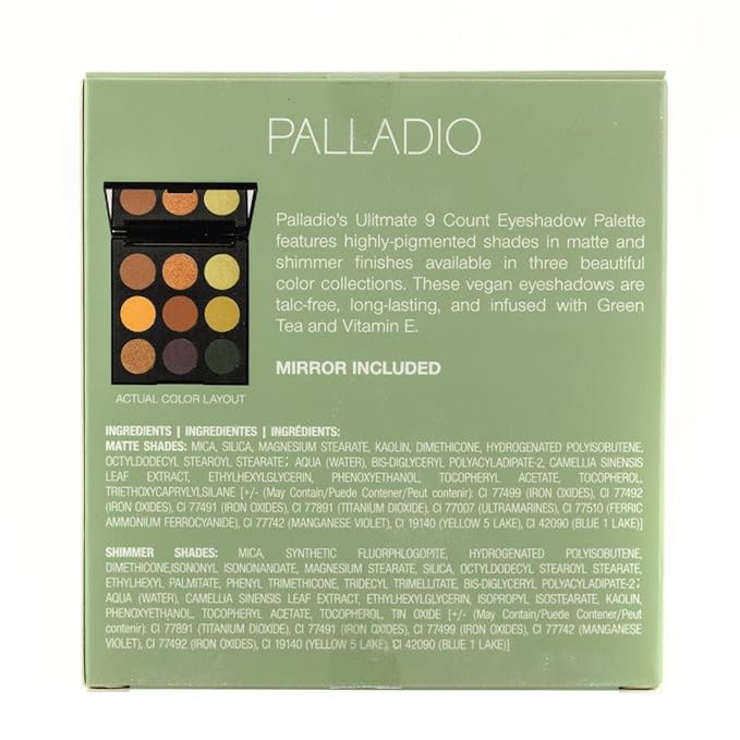 Palladio Ultimate 9-Count Eyeshadow Palette, Talc-Free Formula, High Pigmented Shades in A Mix of Matte & Shimmer Finishes, Blendable Long Lasting Colorful Professional-Grade Makeup (Natural Earth)