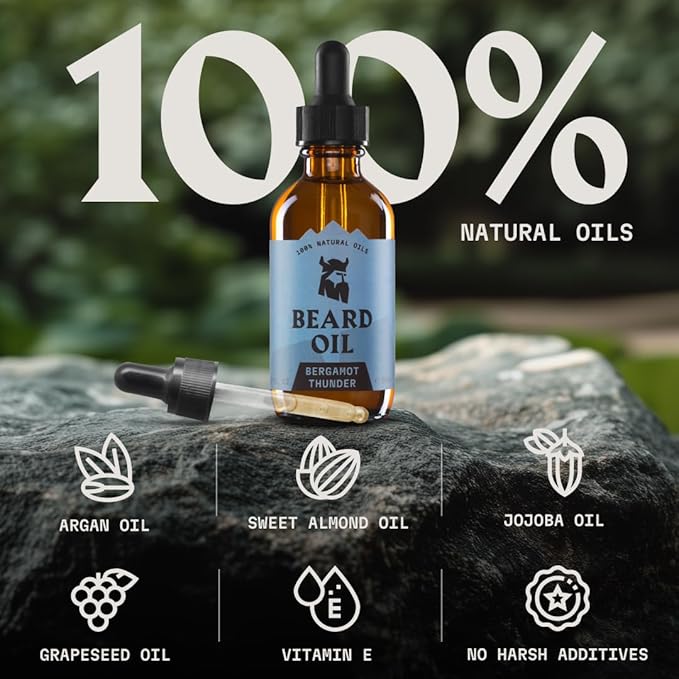 Striking Viking Beard Oil for Men - Naturally Derived Conditioner with Almond, Tea Tree, Argan & Jojoba Oil for Beard Growth, Softening & Moisturizing (2 Fl Oz (Pack of 1), Bergamot Thunder)