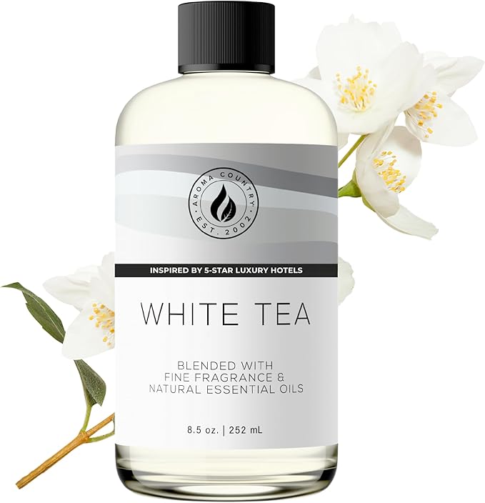 Aroma Country White Tea Diffuser Oil - Luxury Essential Oils for Diffuser Refill & Air Freshener Room Spray, Long-Lasting, Natural Home Fragrance and Hotel Scent for Diffusers & Machines (8.5 Fl Oz)