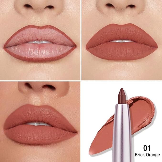 Retractable Lipliner Pencil Waterproof Makeup for Lip Liner and Eye Liner, Smooth and Creamy, Long Lasting Matte Finish, Vegan Beauty, Matte Velvet Pigmented Lip Liner, (01#Cream Orange, 1)