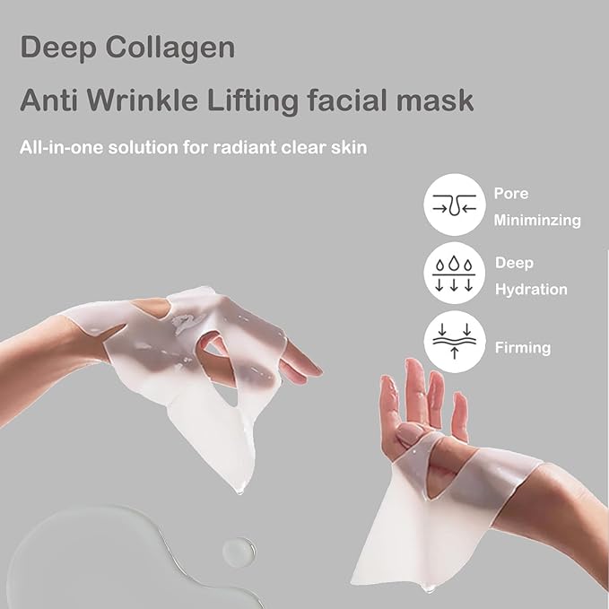 5 Pack Deep Collagen Face Mask, Bio-Collagen Korean Overnight Hydrogel Mask, Anti Wrinkle Firming Lifting Korean Collagen Films for Improve Skin Elasticity, Firming And Moisturizing