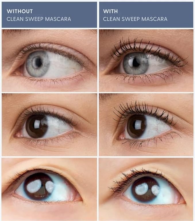 Clean Sweep Mascara – Hypoallergenic Mascara For Stronger Longer Lashes – Ophthalmologist Developed - Nourishing, Gentle & Safe for Sensitive Skin - Vegan, Cruelty-Free, Clean Ingredients