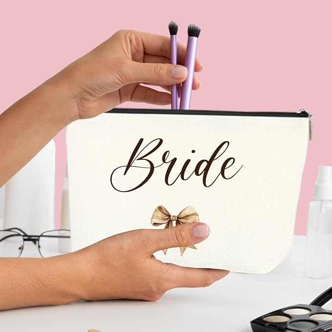 Elegant Wedding Makeup Bag - Bride Gift Set, Bridal Shower Present for Her, Bachelorette Party Keepsake - Cosmetic Organizer Ladies Friend Fiance