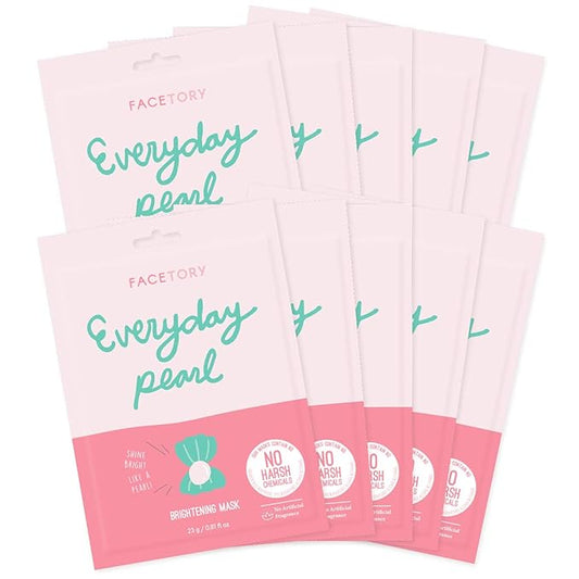FACETORY K Beauty Face Mask Skin Care - Everyday PEARL Brightening Sheet Mask | Plant-Based with Pearl Essence (10 Pack)