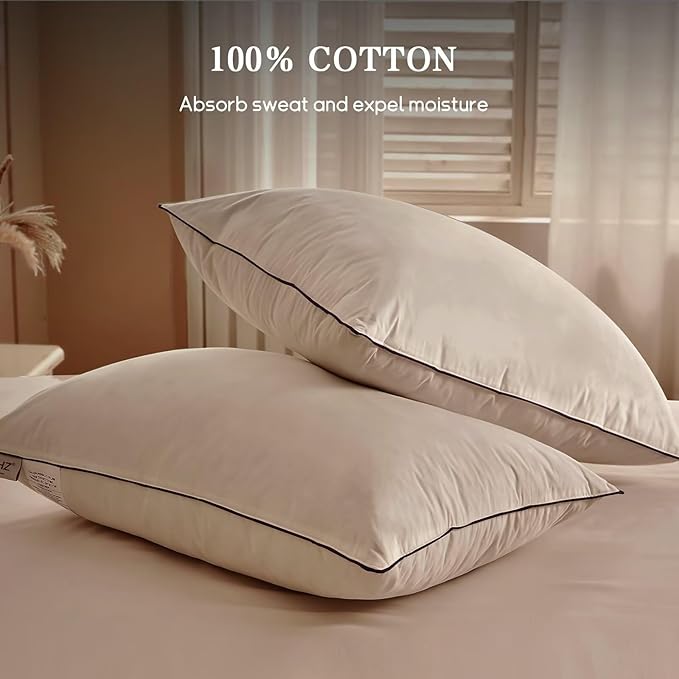 BHZ Goose Down Feather Pillows Standard Size Set of 4 Pack, Luxury Hotel Alternative Collection Bed Pillow for Sleeping Firm Soft Support for Side & Back Sleepers, White