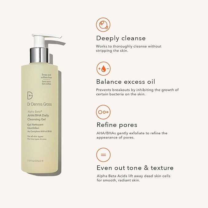 Dr. Dennis Gross Alpha Beta® AHA/BHA Daily Cleansing Gel, for Skin That is Dull, Congested and Uneven Tone & Texture (7.5 Fl Oz)