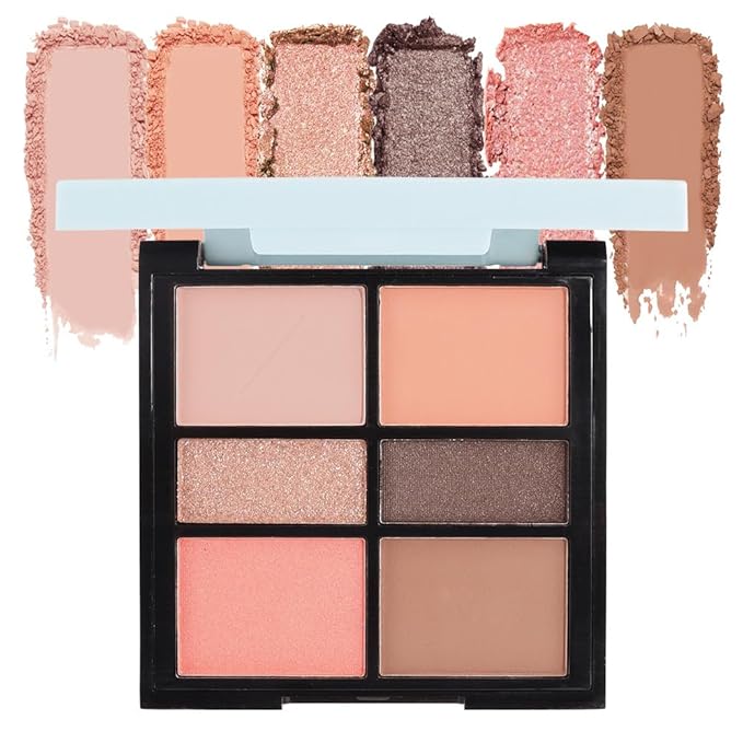 6-Color Eyeshadow Palette Makeup,Velvety Matte & Shimmer Eyeshadow Blend,Warm Peach & Rose Gold Tones Eye Makeup, Long-Lasting Naturing-Looking,Built-In Mirror#02
