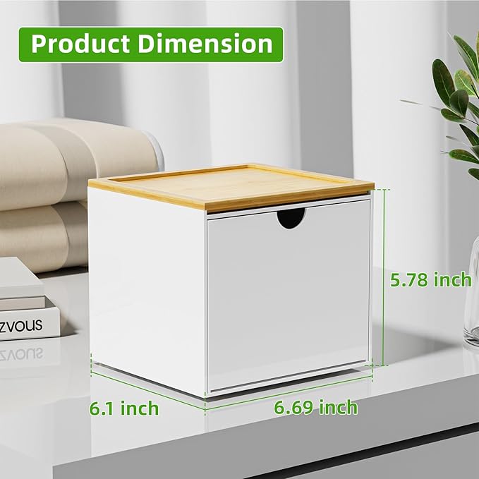 VITVITI Drawer Disposable Face Towel Holder Box, Acrylic Facial Towel Container for XL Clean Skin Club, Large Disposable Face Towels Storage with Bamboo Lid, for Bathroom, Vanity Makeup, White