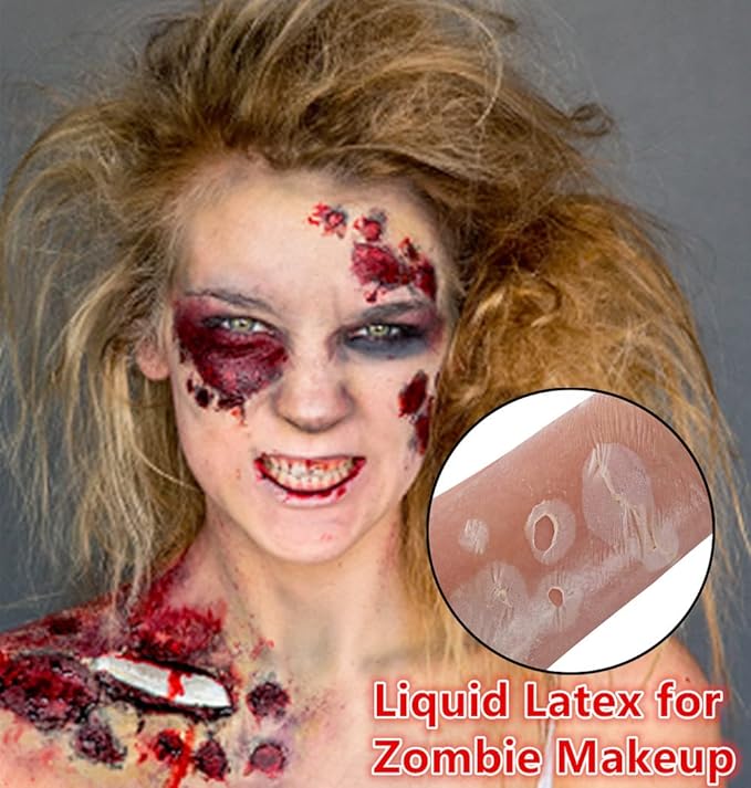 Go Ho Liquid Latex SFX Makeup(2 oz),Halloween Monster Zombie Costume Makeup,Quick Drying Multi-Purpose Liquid Face Paint for Scar Wound Peeling Skin Wrinkles Stipples Burns Blisters,Light Flesh