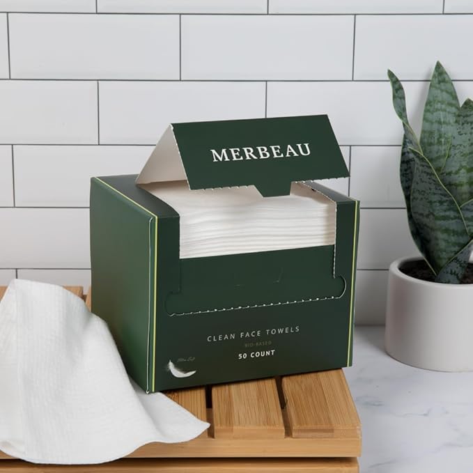 Clean Facial Towels for Sensitive Skin, 100% USDA Biobased Face Towels, 50 Count, Ultra Soft, Makeup Remover Dry Wipes, Cotton