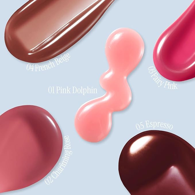 Crystal Dewy Lip Gloss | Lightweight & Non-Sticky | High-Shine & Long-Lasting | Hydrating Korean Lip Care Gloss | 0.17 oz. (02 CHARMING ROSE)