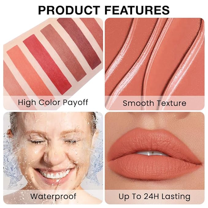 evpct Silky Smooth Lip Liner Pencil Retractable, Orange Red Lip Liner Creamy Long-Lasting Formula for Precision Contouring Matte Velvet Pigmented Rich Lip Colors Crayon Lipstick 05