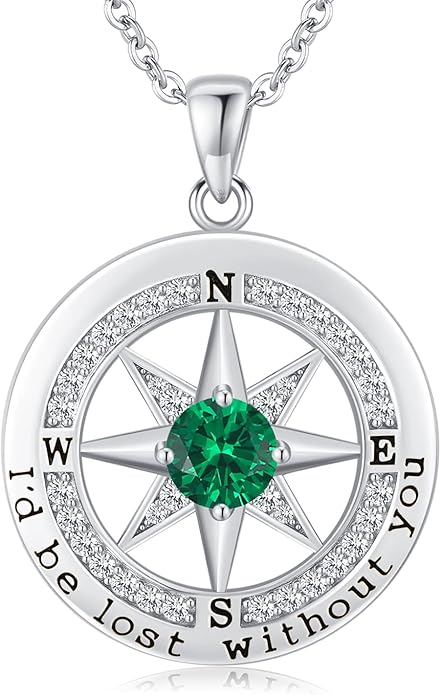 S925 Necklace Gift for Wife |Compass Jewelry |Women Anniversary |Sterling Silver |Girlfriend Birthday Gifts for Her Valentines |I'd be Lost without You |Jewel 18K Gold