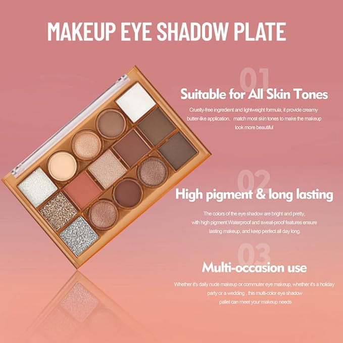 Eyeshadow Palette Makeup – Neutral Nude Matte & Shimmer Eyeshadow Palette, High Pigment Waterproof Glitter Eye shadow,Blendable Pink, Brown, Rose Gold Eye Makeup (F-01#, 1 Count (Pack of 1))