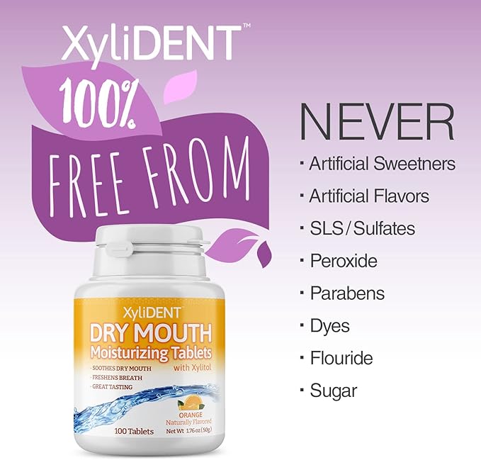 Nature's Stance XyliDENT Xylitol Tablets for Dry Mouth Relief - Stimulates Saliva, Freshens Breath, Reduces Acid Production, Fast Acting Relief, 100 Count (Orange)