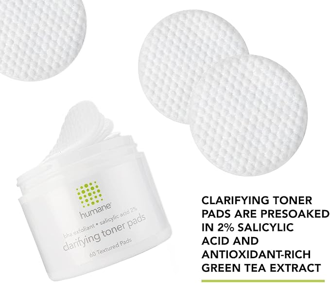 Humane Clarifying Toner Pads for Face - 2% BHA Liquid Salicylic Acid - Pore Minimizer and Facial Exfoliator - Gentle for All Skin Types - Removes Excess Oil, Dead Skin Cells, and Grime - 4 Ounce
