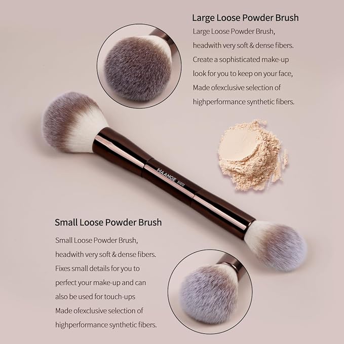 MAANGE 15 PCS Makeup Brushes Double-ended Makeup Brush Set Double Sided Angled/Round Top Brush Foundation Contour Blending Eyebrow Eyeshadow Concealer (Coffee)