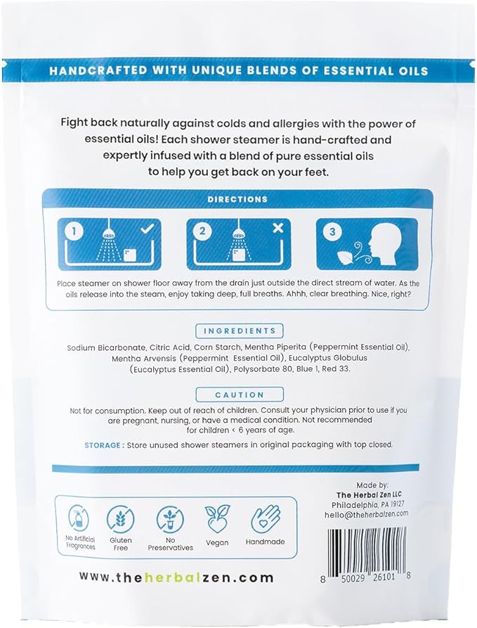 Cold Kicker Shower Steamers Aromatherapy for Sinus Relief - Adult Stocking Stuffer Christmas Gift - USA Made - Peppermint & Eucalyptus Shower Bomb Tablets - Soothing Natural Essential Oils (10 Pack)